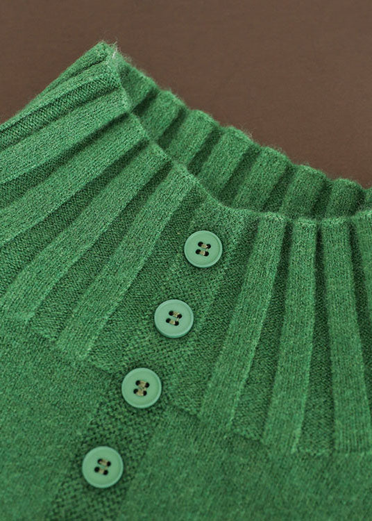 Green Thick Knitted Sweaters Button Print Long Sleeve