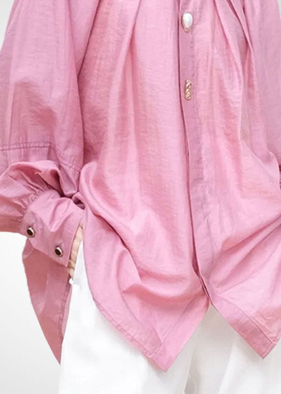 Pink O-neck Oversized Blouses Spring