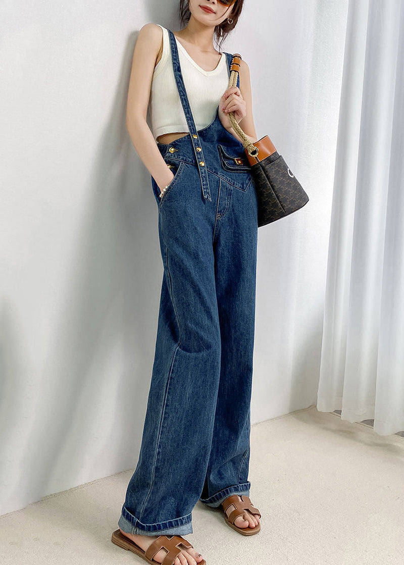 Navy Asymmetrical Design Denim Jumpsuits Summer