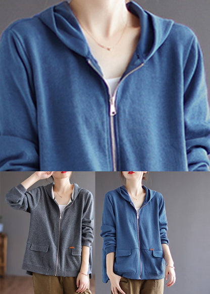 Grey Patchwork Cotton Hoodie Coat Spring