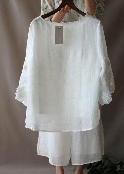 Art O Neck Petal Sleeve Tunics for Work White Shirts