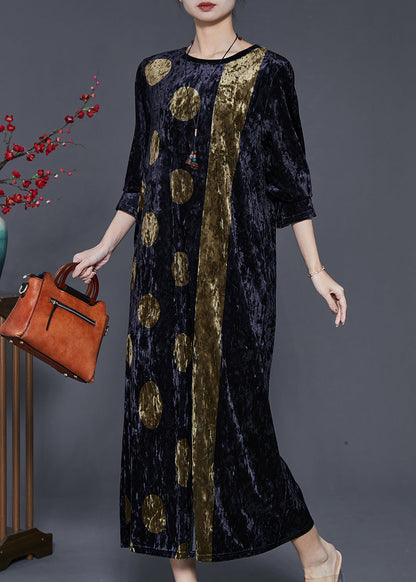 Organic Black Oversized Print Silk Velour Dress Spring