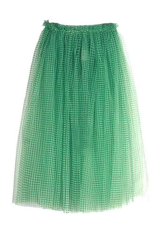 Green Plaid Tulle Vacation Skirts Spring
