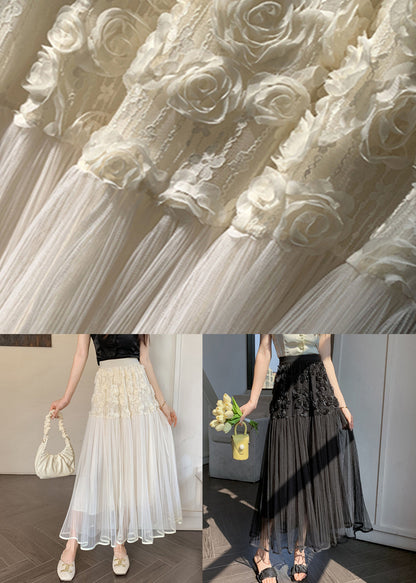 Unique Beige Elastic Waist Tulle Skirts Spring
