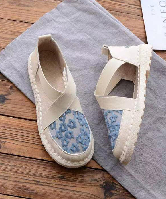 Blue Breathable Mesh Embroideried Splicing Flat Feet Shoes