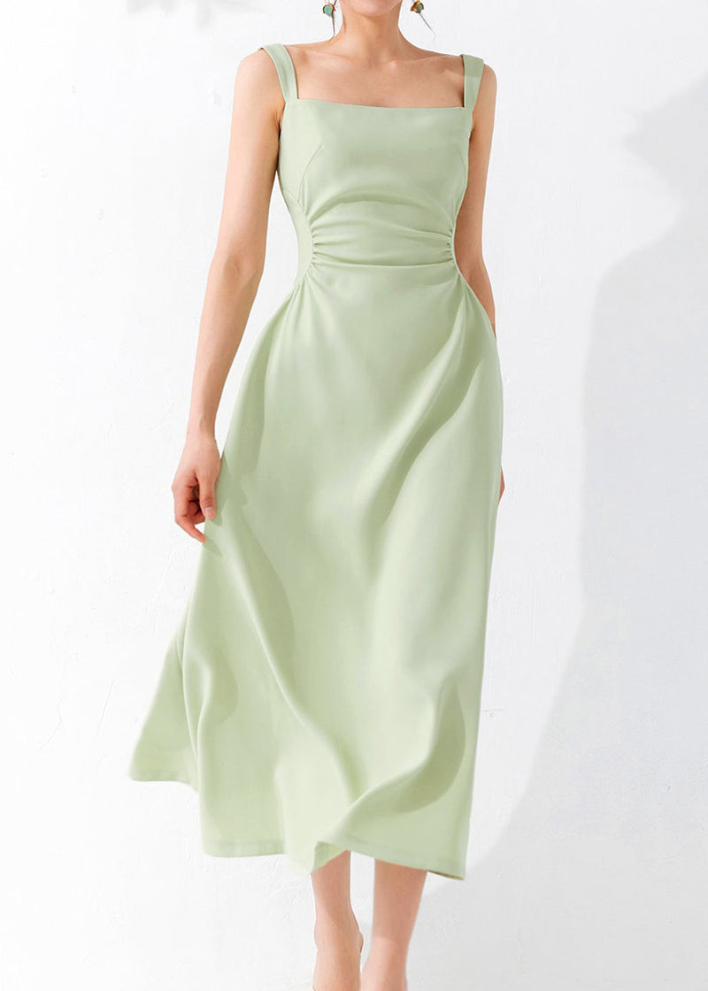 Green Cold Shoulder High Waist Dresses Sleeveless