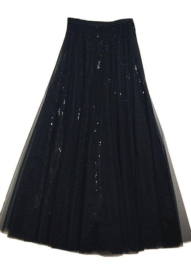 Black Elastic Waist Sequins Tulle Skirt Spring