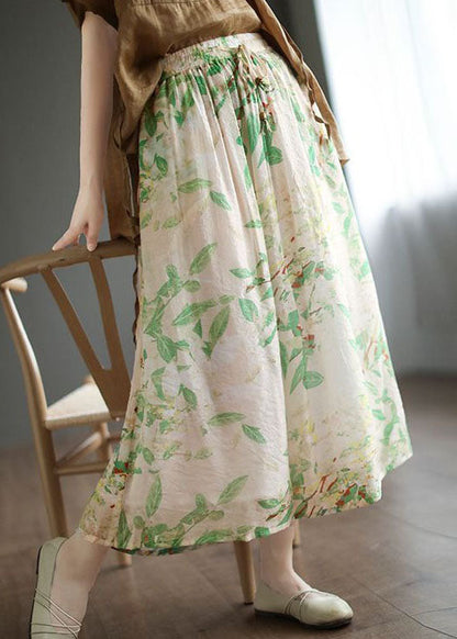 Organic Beige Wrinkled Print Cotton a Line Skirts Summer