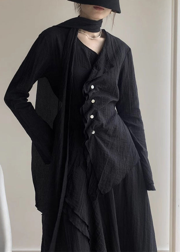 Black V Neck Shirt and a Line Skirts Two Piece Set Spring