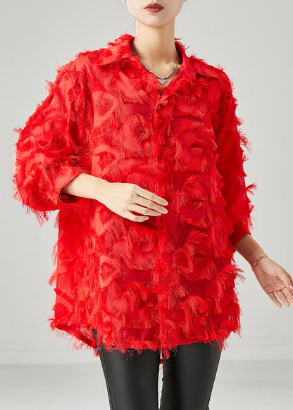 Red Tasseled Cotton Shirt Top Spring