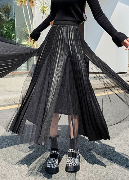 French Black Patchwork Tulle Skirts Spring