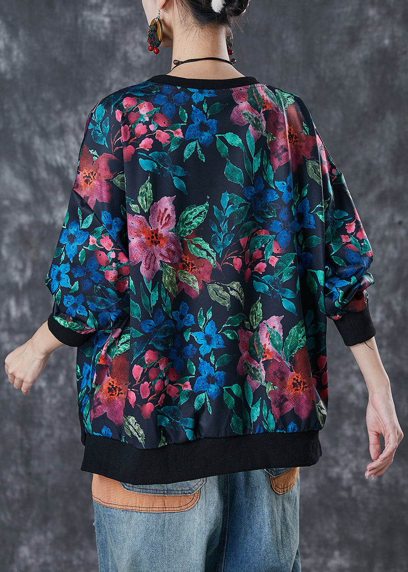 Black Oversized Print Cotton Sweatshirts Top Spring