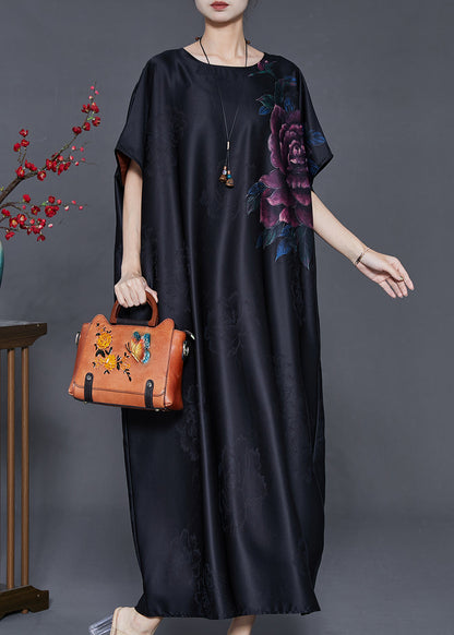Black Oversized Jacquard Silk Dresses Summer