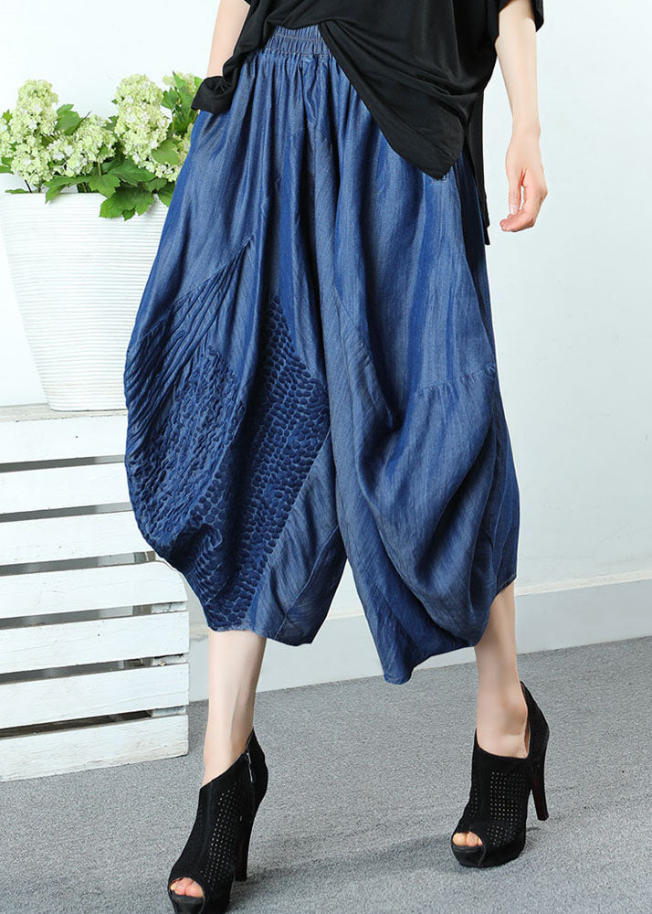 Style Blue Embroideried Pockets Denim Pants Spring