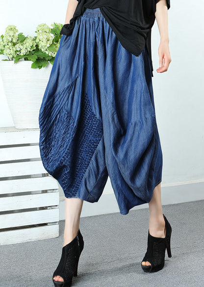 Style Blue Embroideried Pockets Denim Pants Spring