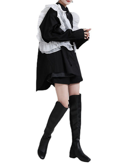 Royal Blue Ruffles Asymmetrical Shirt Dress-limited Stock