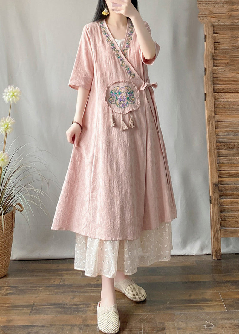 Pink Embroidered Tassel Long Cardigans Summer