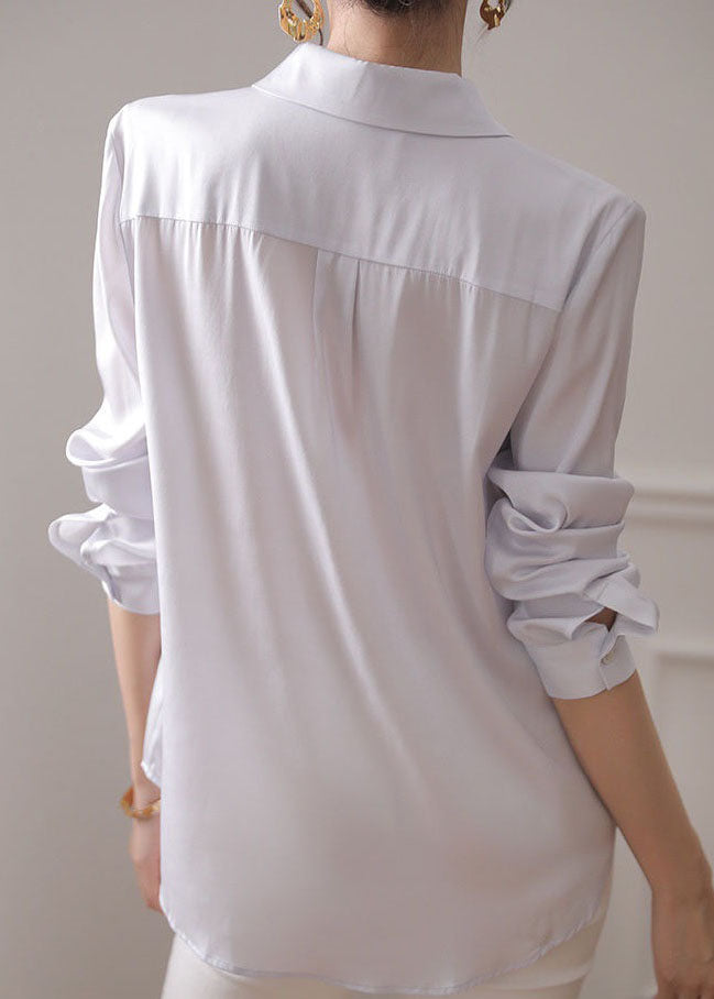 White Print Button Patchwork Silk Shirt Tops Spring