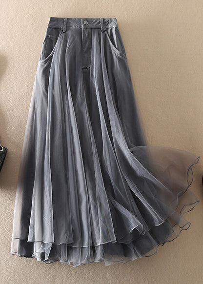 Natural Grey High Waist Patchwork Tulle Skirts Spring