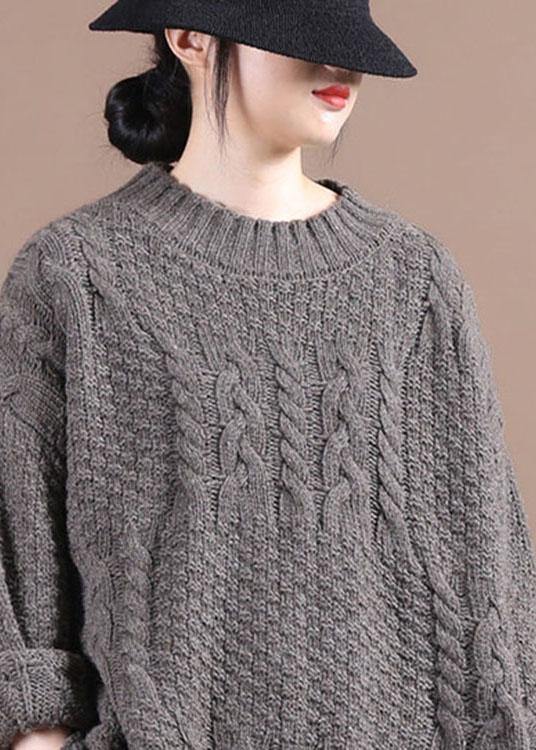 Boutique Chocolate O-neck Cable Knit Sweaters