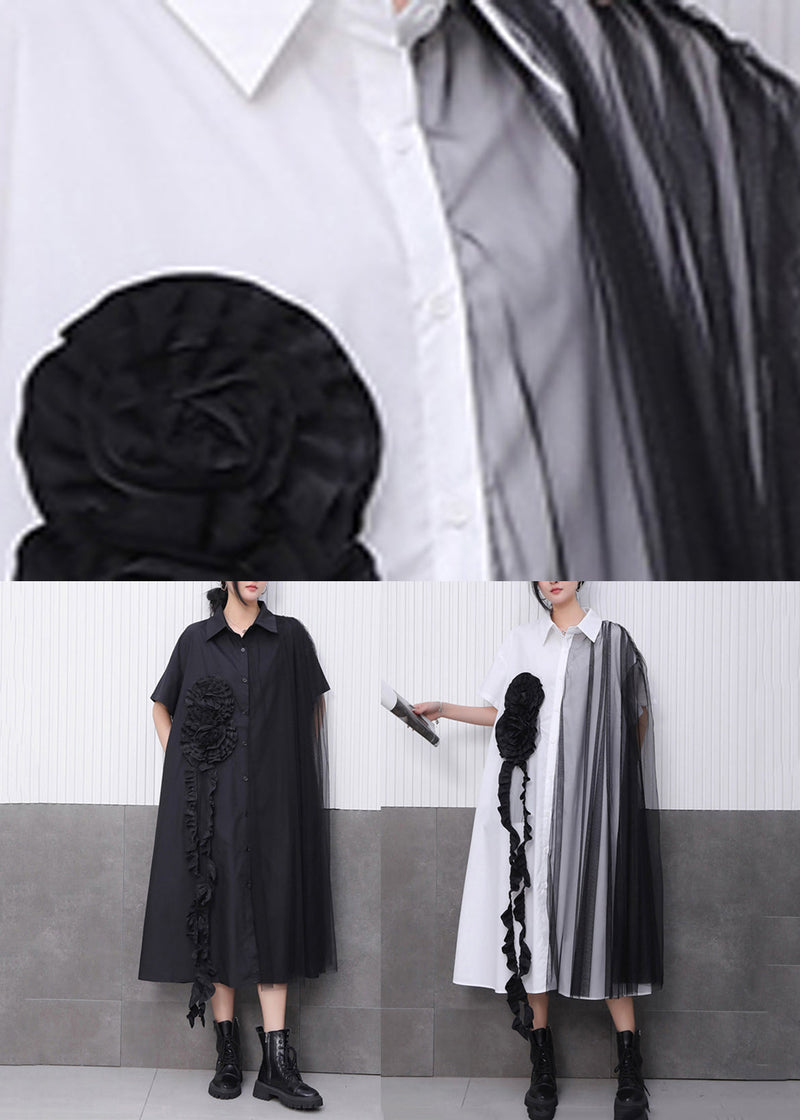 Black Button Long Dress Peter Pan Collar Summer