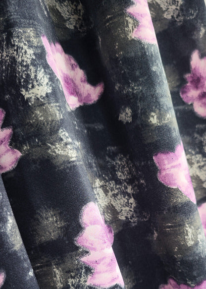 New Dark Gray Print Elastic Waist Cotton Wide Leg Pants Summer