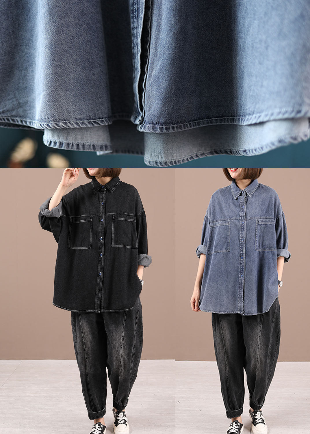 Blue Peterpan Collar Pockets Button Fall Coat Long Sleeve