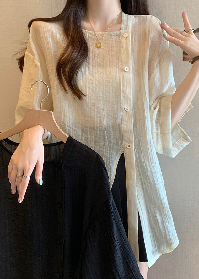 Apricot Square Collar Button Chiffon Shirt Bracelet Sleeve