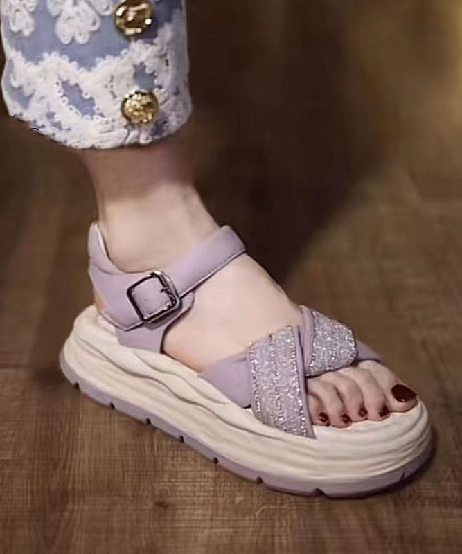 Purple Sandals Platform Faux Leather Diy Splicing Zircon Buckle Strap