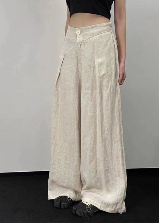 Original Design Apricot Pockets Patchwork Linen Wide Leg Pants Spring