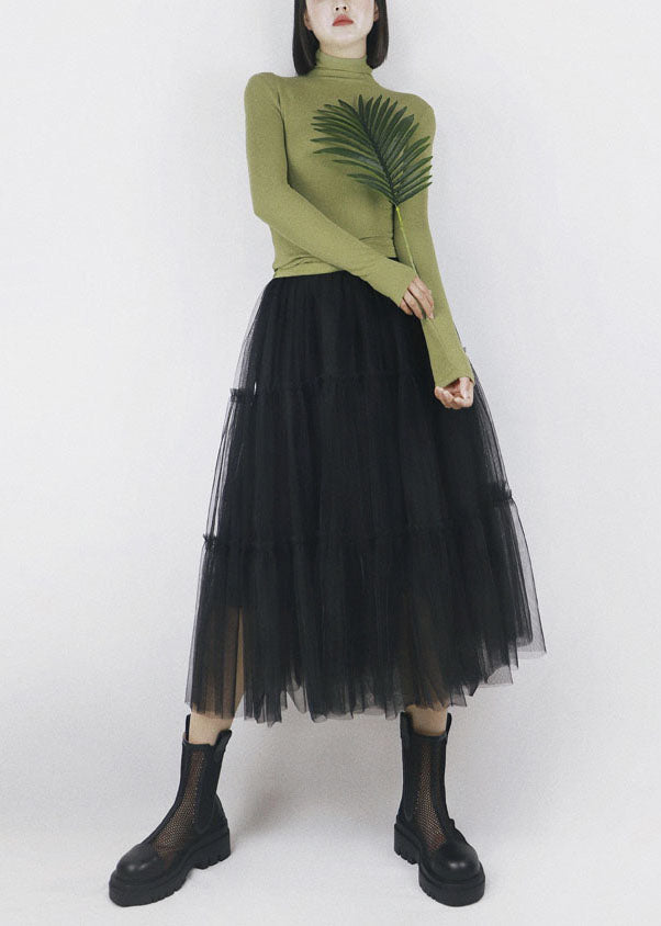 Black Elastic Waist Color Tulle a Line Skirts Summer