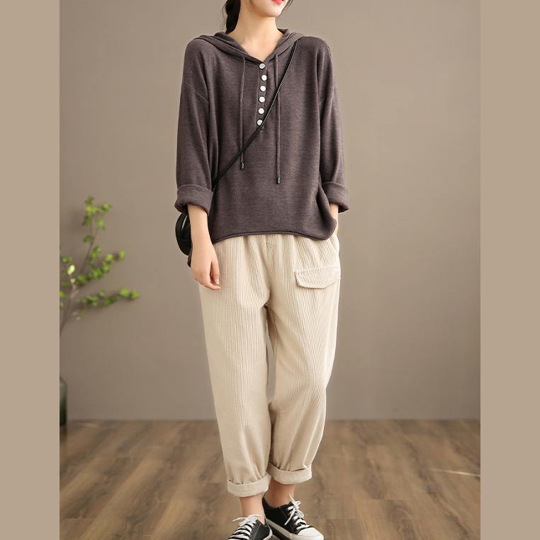 French Spring Trousers Beige Inspiration Elastic Waist Pockets Pant