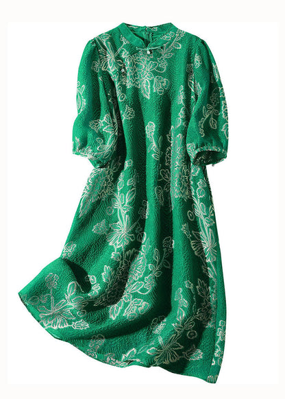 Green Embroideried Patchwork Chinese Button Silk Dresses Summer