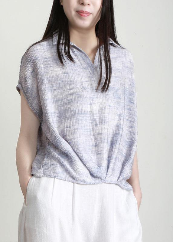 Art Light Blue Peter Pan Collar Tencel Top