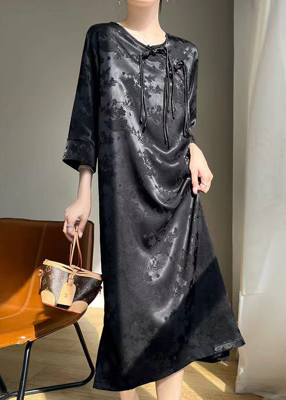 Black Chinese Button Silk Dresses Fall
