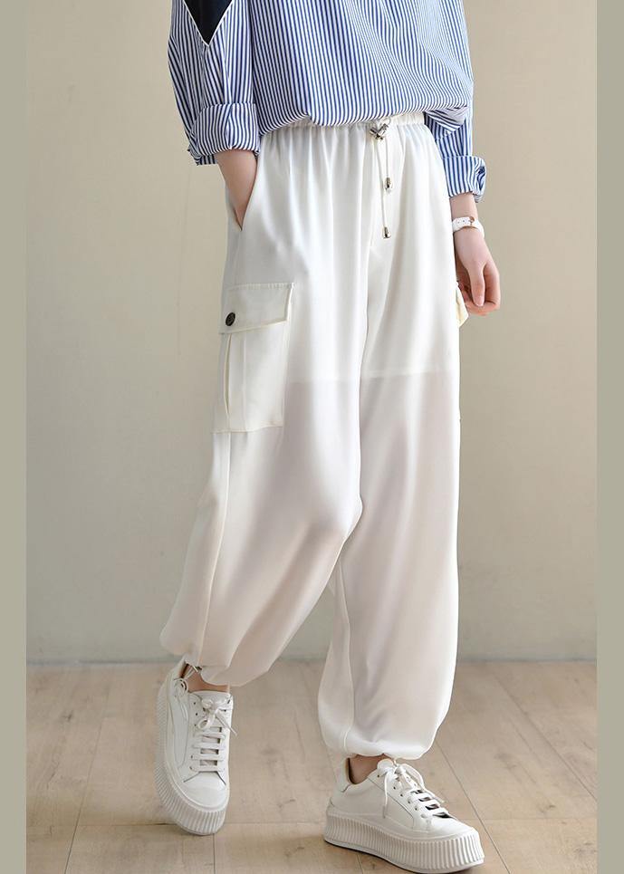Unique White High Waist Chiffon Spring Pants