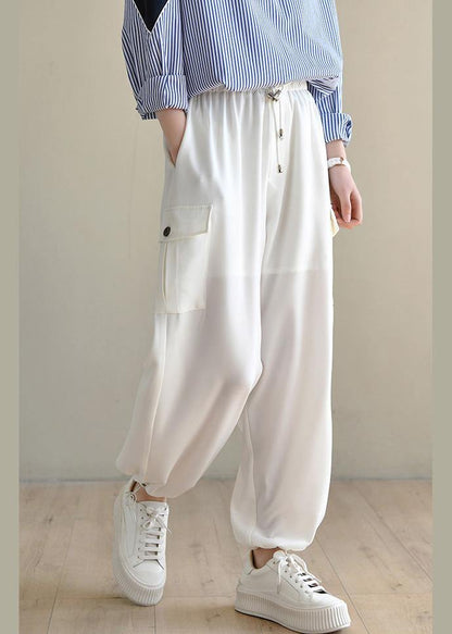 Unique White High Waist Chiffon Spring Pants