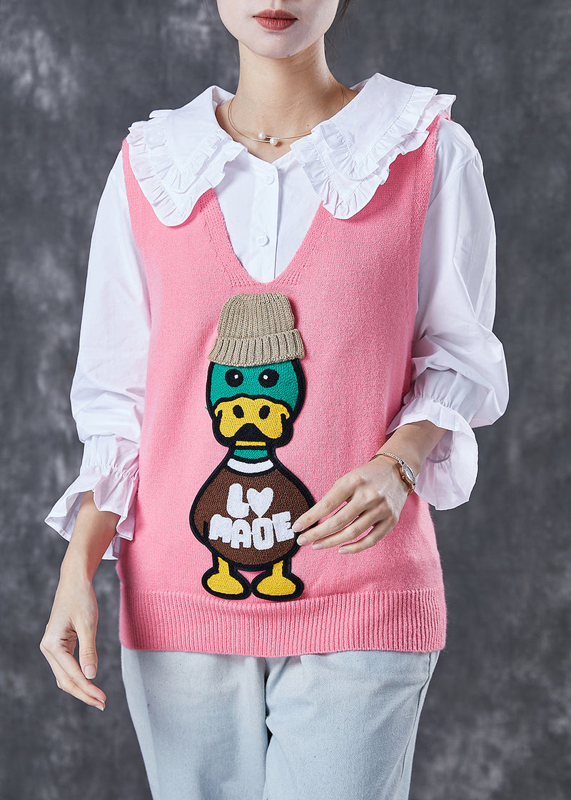 Handmade Pink Donald Duck Knit Vest and Skirt Two Piece Set Outfits Spring
