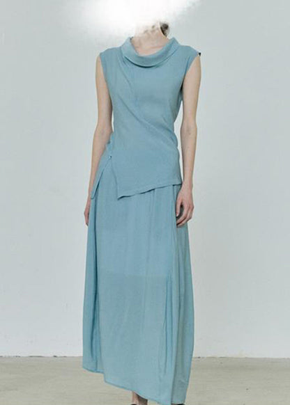 Simple Grey Asymmetrical Top and Maxi Skirts Two Pieces Set Summer