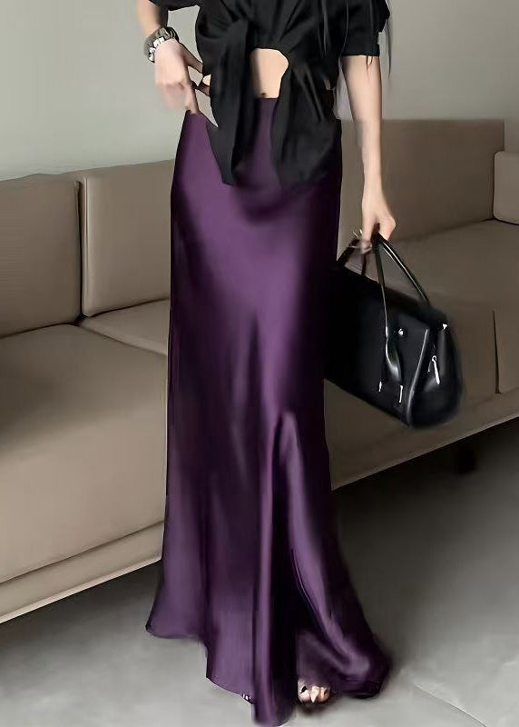 Purple High Waist Silk Skirts Summer