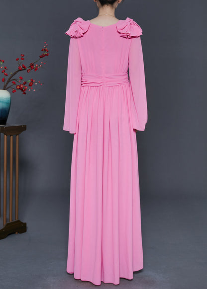 Pink Low High Design Exra Large Hem Chiffon Vacation Dresses Fall