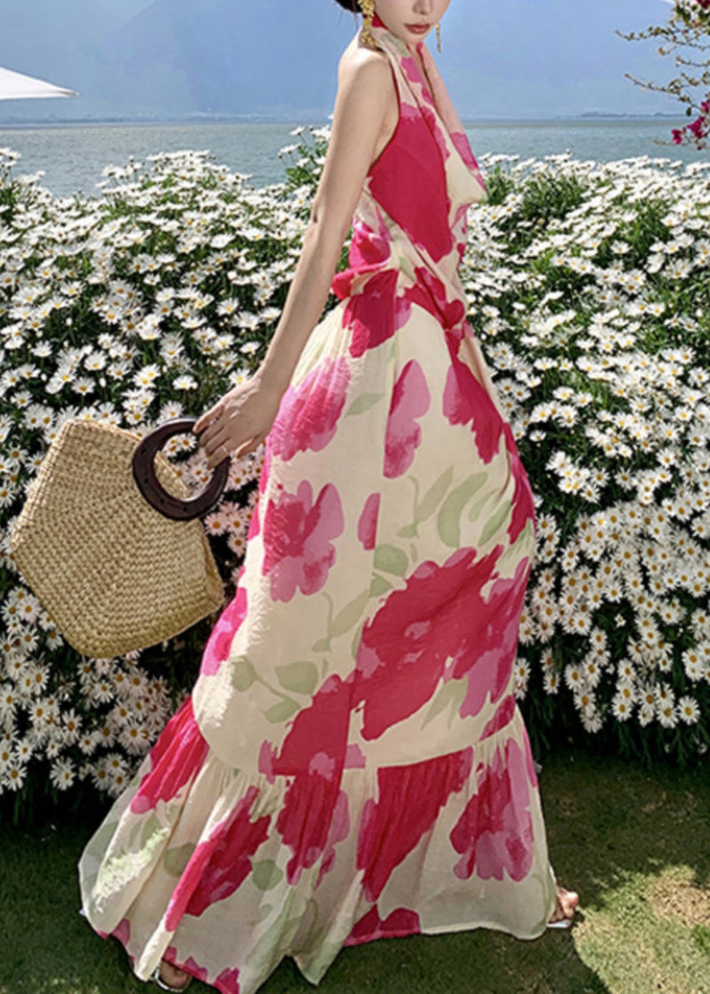Red Bow Backless Vacation Long Dresses Summer