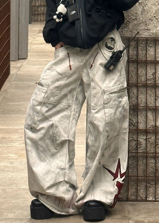 Original Pockets Patchwork Wide Leg Pants Spring
