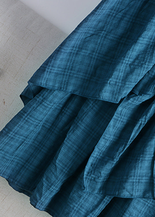 Light Blue Asymmetrical Plaid Patchwork a Line Skirt Spring