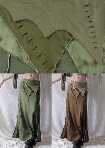 Green Asymmetrical Side Open Cotton Skirts Summer
