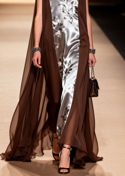 V Neck Print Patchwork Chiffon Dress Summer