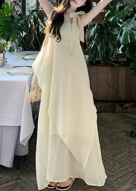 Beige Asymmetrical Chiffon Halter Dresses Summer