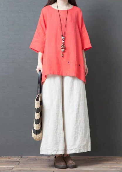 Red Side Open Cotton Linen Top