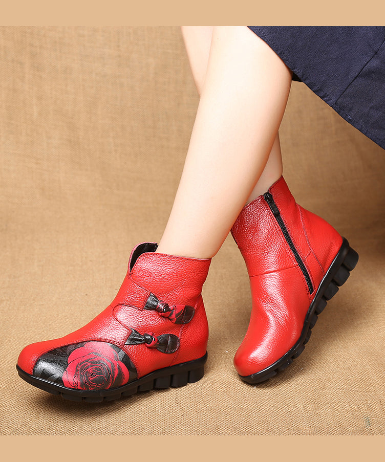 Black Cowhide Leather Boots Handmade Splicing Embossed