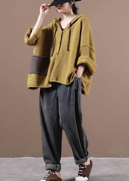 Loose Yellow Button Sweater Coat Fall
